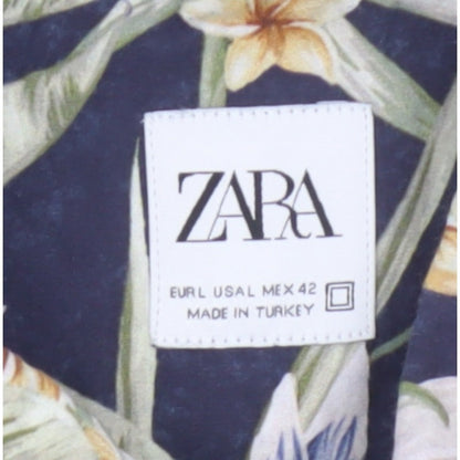 Zara Men Blue L Tropical Floral Hawaiian Short Sleeve Button-Up Shirt