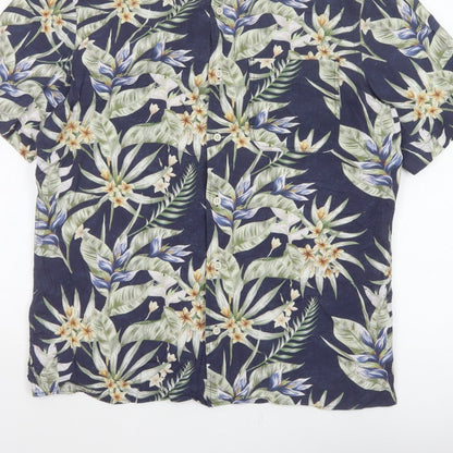 Zara Men Blue L Tropical Floral Hawaiian Short Sleeve Button-Up Shirt