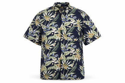 Zara Men Blue L Tropical Floral Hawaiian Short Sleeve Button-Up Shirt
