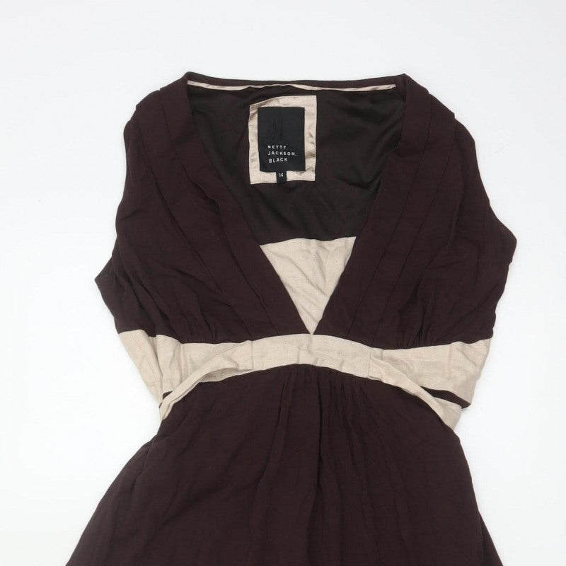 Betty Jackson Black Women’s Brown Beige UK 14 Fit & Flare Knee Dress
