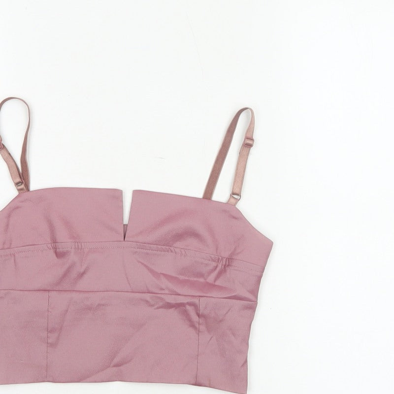 Miss Selfridge Women Pink UK 8 Cropped Satin Camisole Adjustable Strap Top