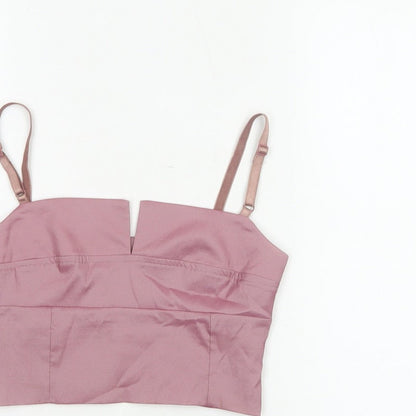 Miss Selfridge Women Pink UK 8 Cropped Satin Camisole Adjustable Strap Top