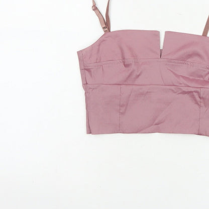 Miss Selfridge Women Pink UK 8 Cropped Satin Camisole Adjustable Strap Top