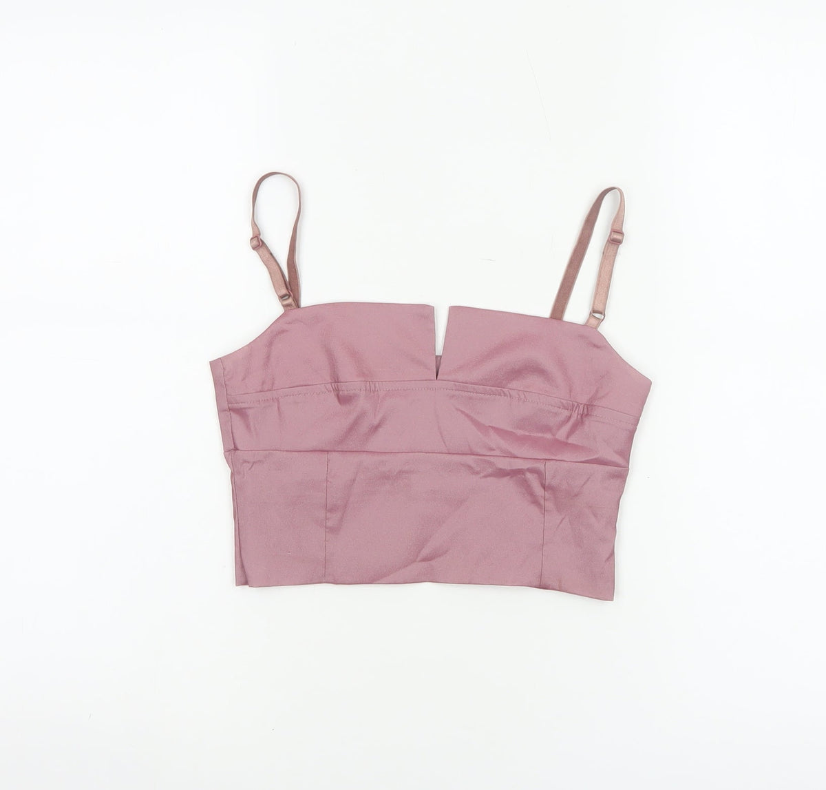 Miss Selfridge Women Pink UK 8 Cropped Satin Camisole Adjustable Strap Top