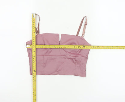 Miss Selfridge Women Pink UK 8 Cropped Satin Camisole Adjustable Strap Top