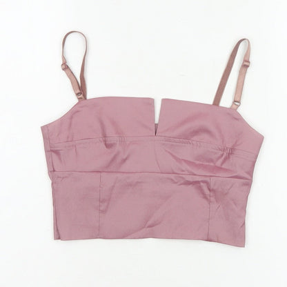 Miss Selfridge Women Pink UK 8 Cropped Satin Camisole Adjustable Strap Top