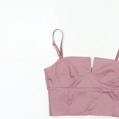 Miss Selfridge Women Pink UK 8 Cropped Satin Camisole Adjustable Strap Top