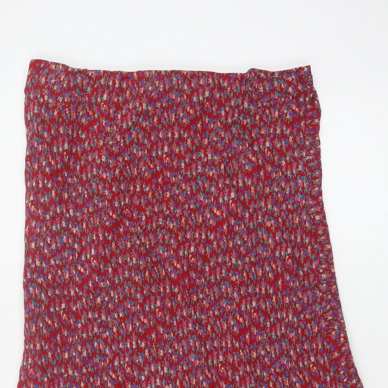 Pennyplain Women Red Floral A-Line Long Skirt UK 16 Petite Lined