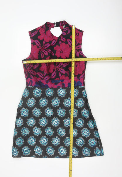 ASOS Women Black Floral A-Line Halter Party Dress UK 10