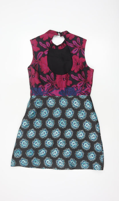 ASOS Women Black Floral A-Line Halter Party Dress UK 10
