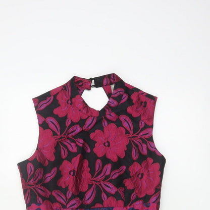 ASOS Women Black Floral A-Line Halter Party Dress UK 10