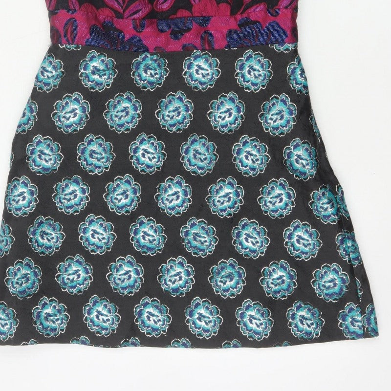 ASOS Women Black Floral A-Line Halter Party Dress UK 10