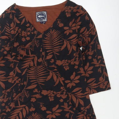 Weird Fish Women’s Black Brown Floral V-Neck Tunic Blouse UK 12