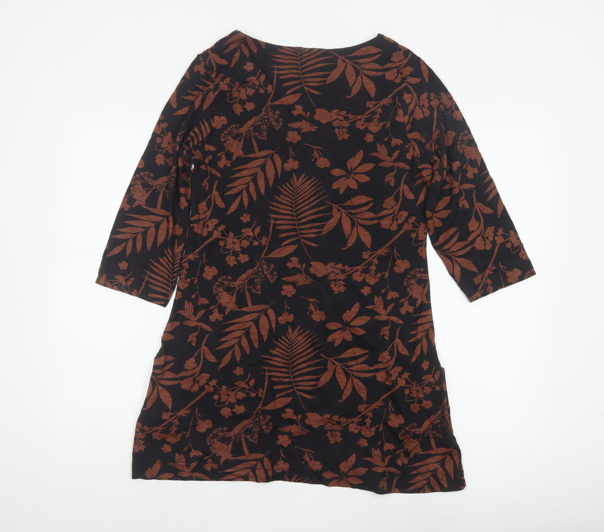 Weird Fish Women’s Black Brown Floral V-Neck Tunic Blouse UK 12