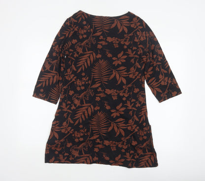 Weird Fish Women’s Black Brown Floral V-Neck Tunic Blouse UK 12