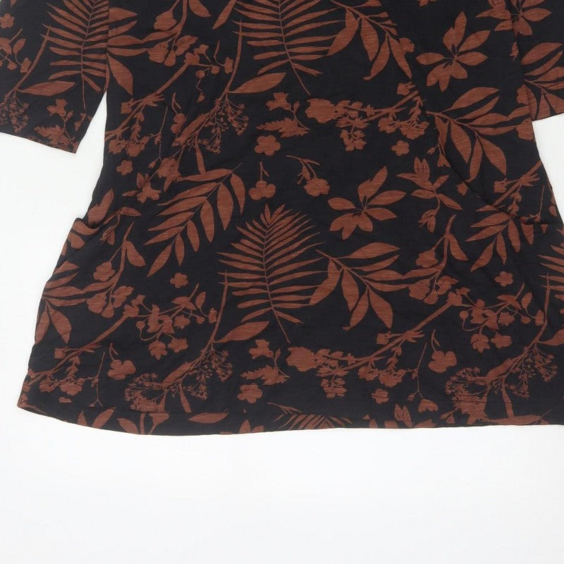 Weird Fish Women’s Black Brown Floral V-Neck Tunic Blouse UK 12