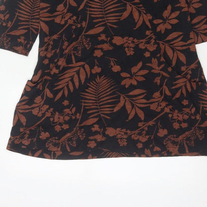 Weird Fish Women’s Black Brown Floral V-Neck Tunic Blouse UK 12