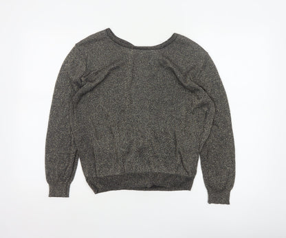 Softgrey Women Grey Metallic Knit Raglan Jumper UK 14 Round Neck