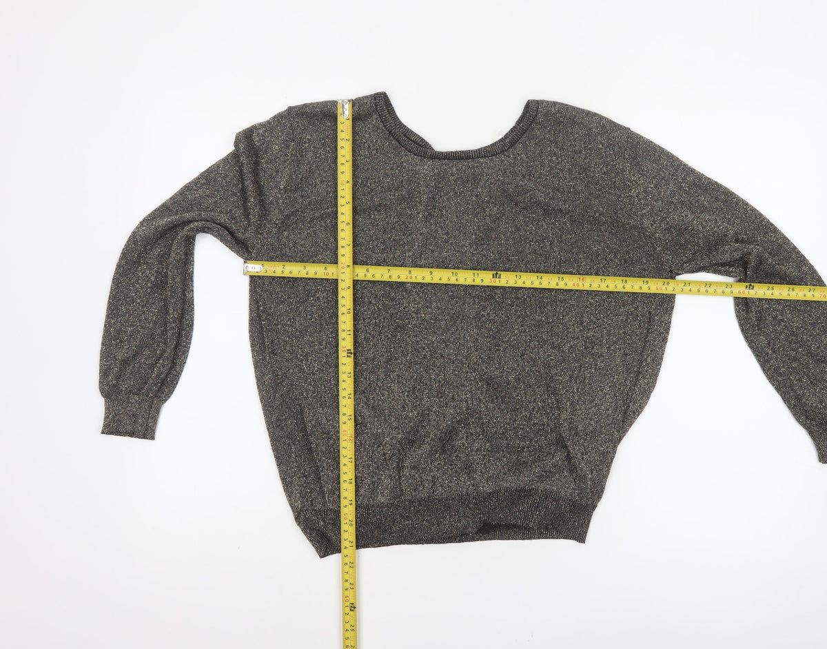Softgrey Women Grey Metallic Knit Raglan Jumper UK 14 Round Neck