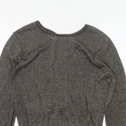 Softgrey Women Grey Metallic Knit Raglan Jumper UK 14 Round Neck