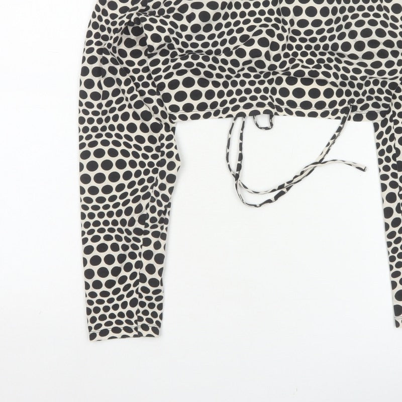 Monki Women Black & White Polka Dot 2XL Cropped Tie Back Blouse