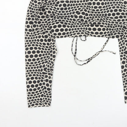 Monki Women Black & White Polka Dot 2XL Cropped Tie Back Blouse