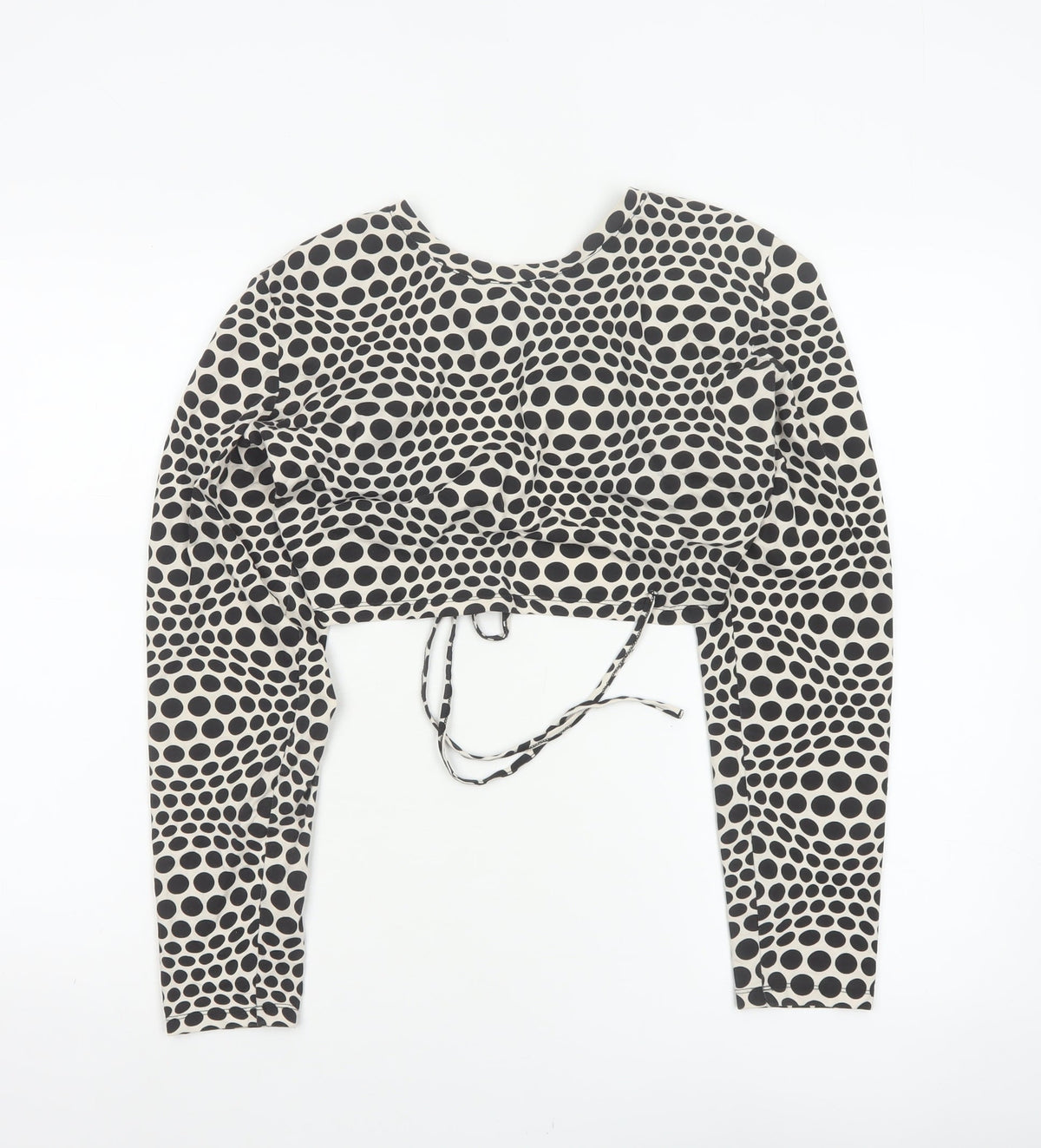Monki Women Black & White Polka Dot 2XL Cropped Tie Back Blouse