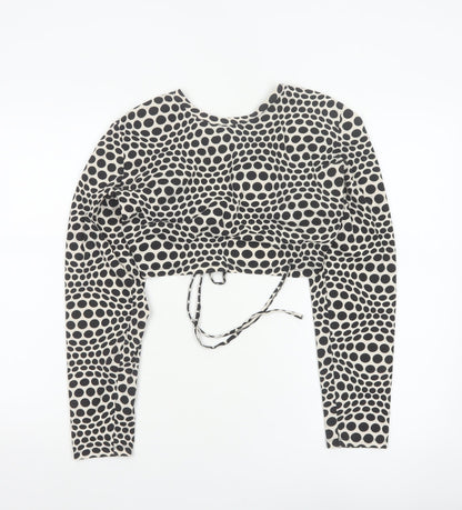 Monki Women Black & White Polka Dot 2XL Cropped Tie Back Blouse