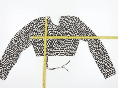 Monki Women Black & White Polka Dot 2XL Cropped Tie Back Blouse