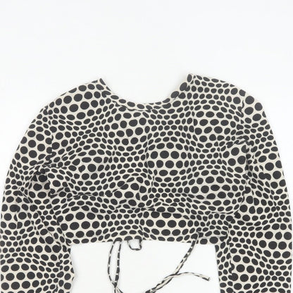 Monki Women Black & White Polka Dot 2XL Cropped Tie Back Blouse