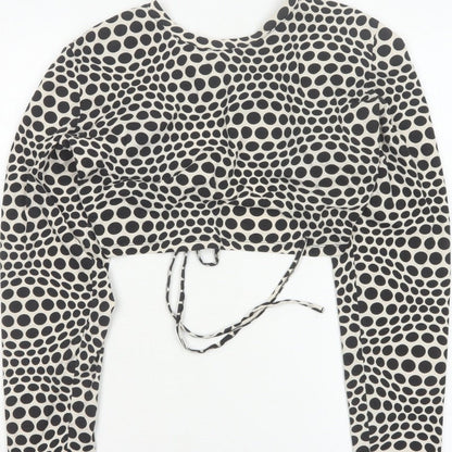 Monki Women Black & White Polka Dot 2XL Cropped Tie Back Blouse