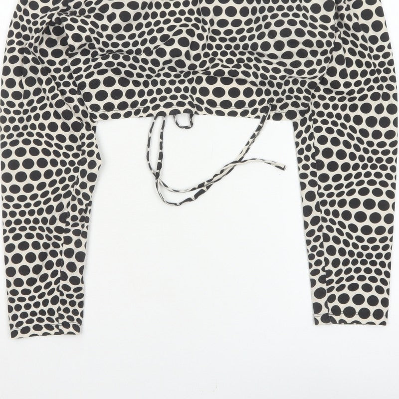 Monki Women Black & White Polka Dot 2XL Cropped Tie Back Blouse