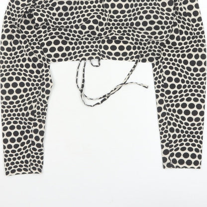 Monki Women Black & White Polka Dot 2XL Cropped Tie Back Blouse