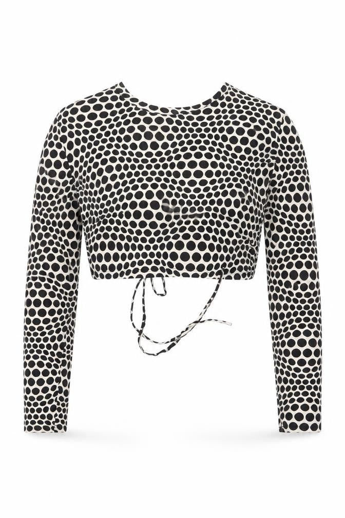 Monki Women Black & White Polka Dot 2XL Cropped Tie Back Blouse