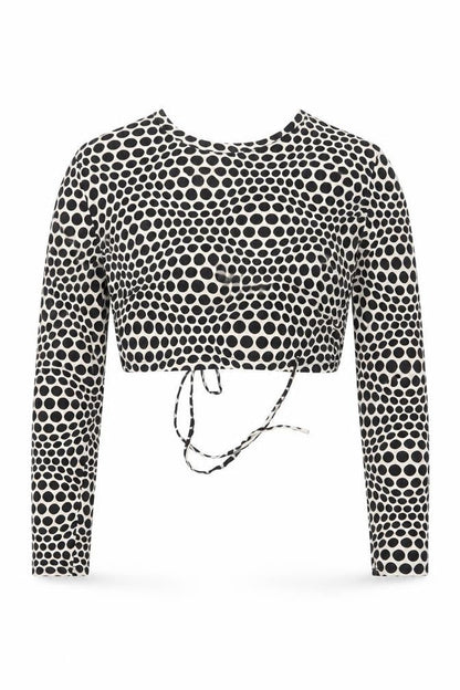Monki Women Black & White Polka Dot 2XL Cropped Tie Back Blouse