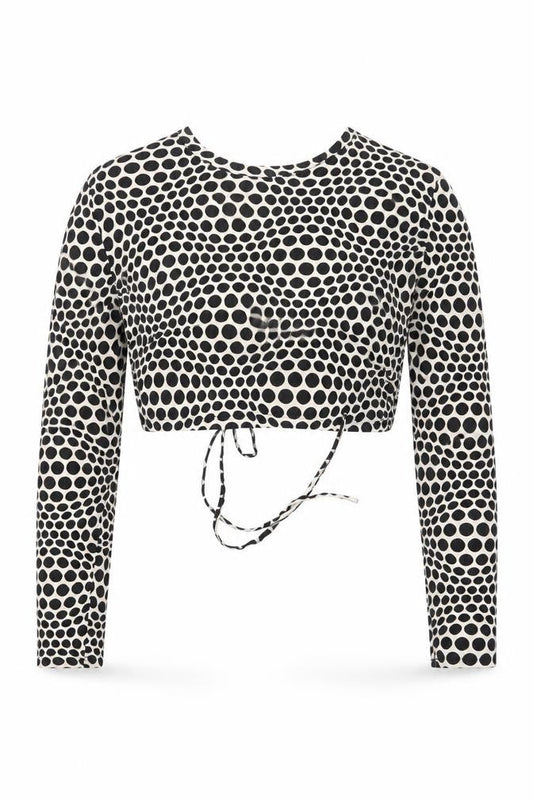 Monki Women Black & White Polka Dot 2XL Cropped Tie Back Blouse
