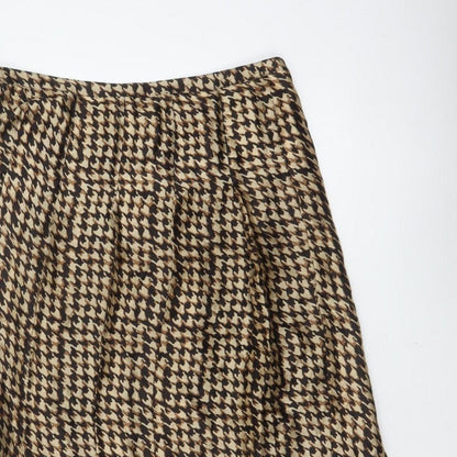 Jaeger Women Brown UK 14 Houndstooth A-Line Knee Length Skirt