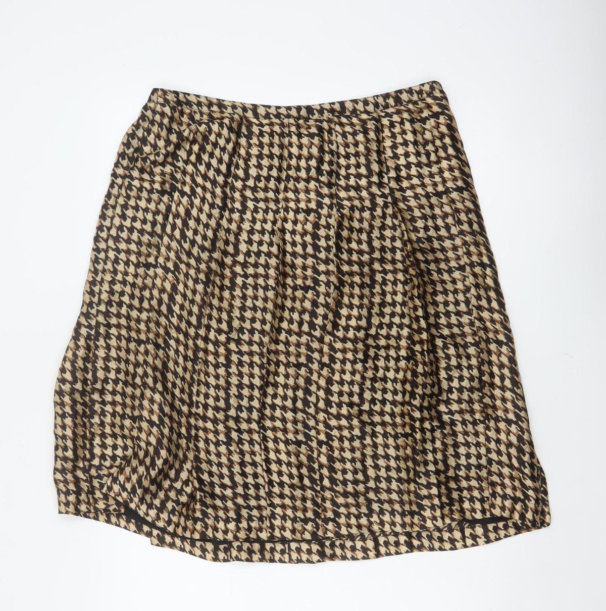 Jaeger Women Brown UK 14 Houndstooth A-Line Knee Length Skirt