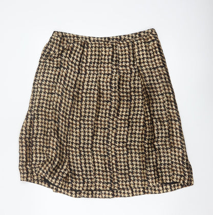 Jaeger Women Brown UK 14 Houndstooth A-Line Knee Length Skirt