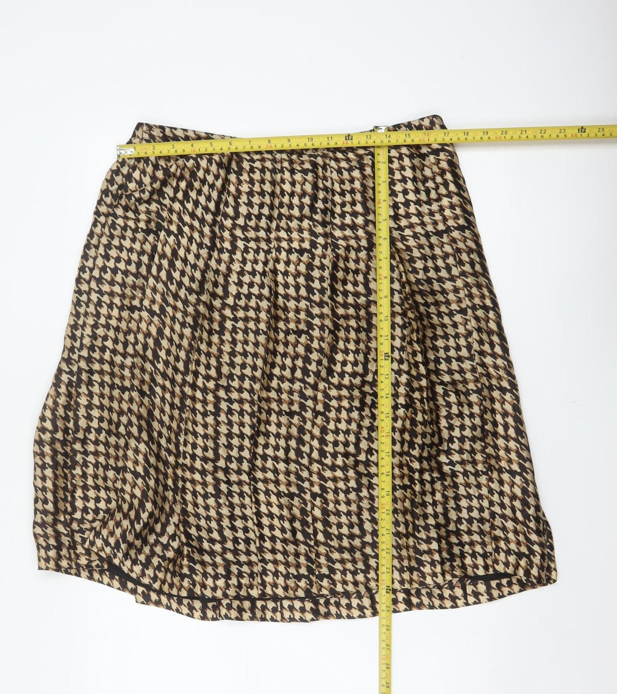 Jaeger Women Brown UK 14 Houndstooth A-Line Knee Length Skirt