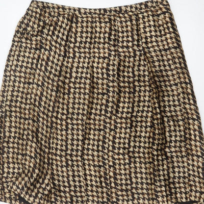 Jaeger Women Brown UK 14 Houndstooth A-Line Knee Length Skirt