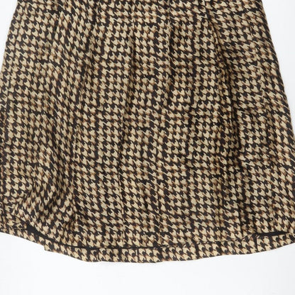Jaeger Women Brown UK 14 Houndstooth A-Line Knee Length Skirt
