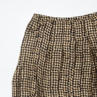 Jaeger Women Brown UK 14 Houndstooth A-Line Knee Length Skirt