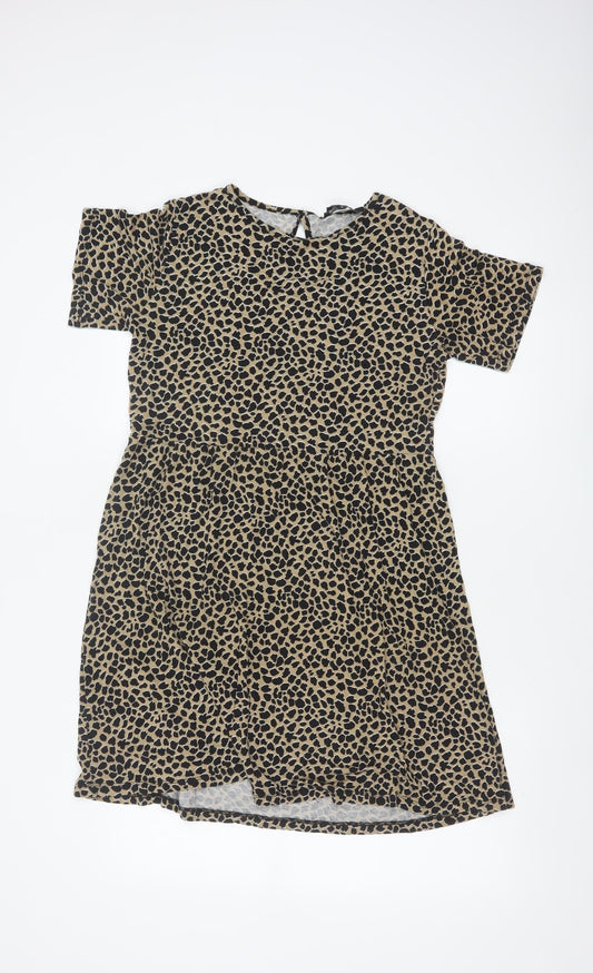 Wednesday's Girl Women Beige Leopard Print S Fit & Flare Knee Dress