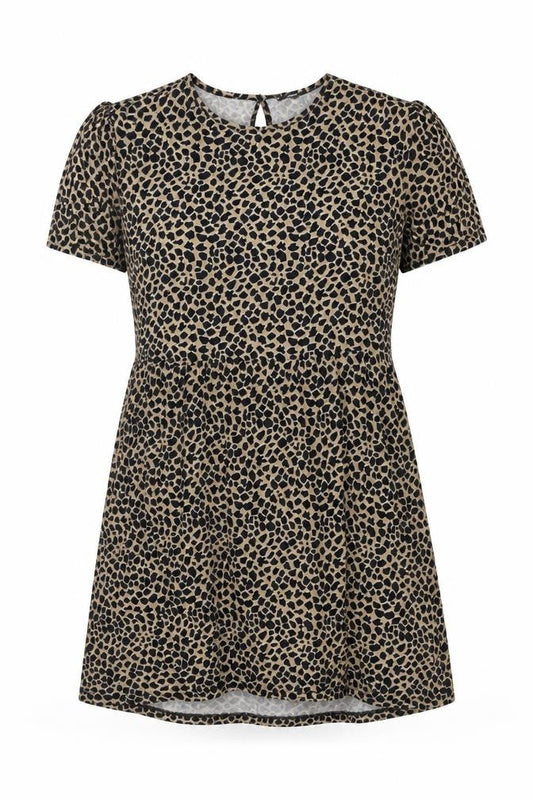 Wednesday's Girl Women Beige Leopard Print S Fit & Flare Knee Dress