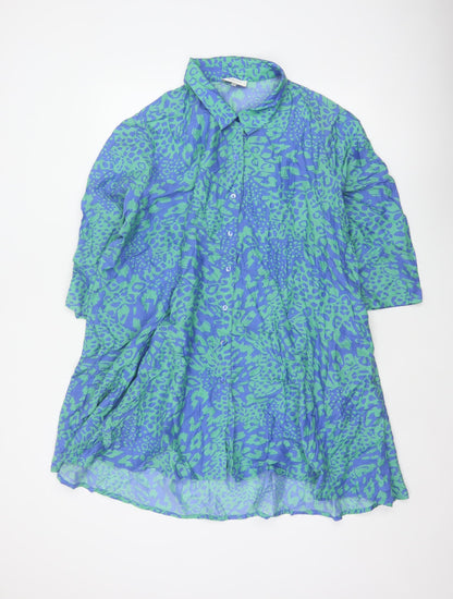 Sahara Women’s Blue Green Animal Print Silk Cotton Tunic Shirt UK 4
