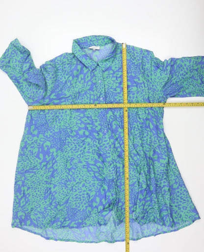 Sahara Women’s Blue Green Animal Print Silk Cotton Tunic Shirt UK 4
