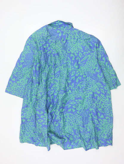 Sahara Women’s Blue Green Animal Print Silk Cotton Tunic Shirt UK 4