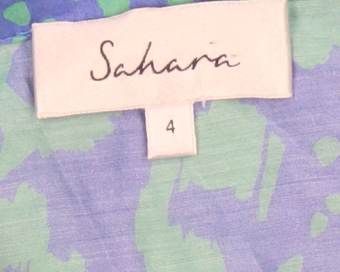 Sahara Women’s Blue Green Animal Print Silk Cotton Tunic Shirt UK 4