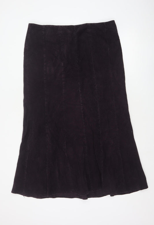 Essence Women Black Cotton Herringbone Flare Midi Skirt UK 16